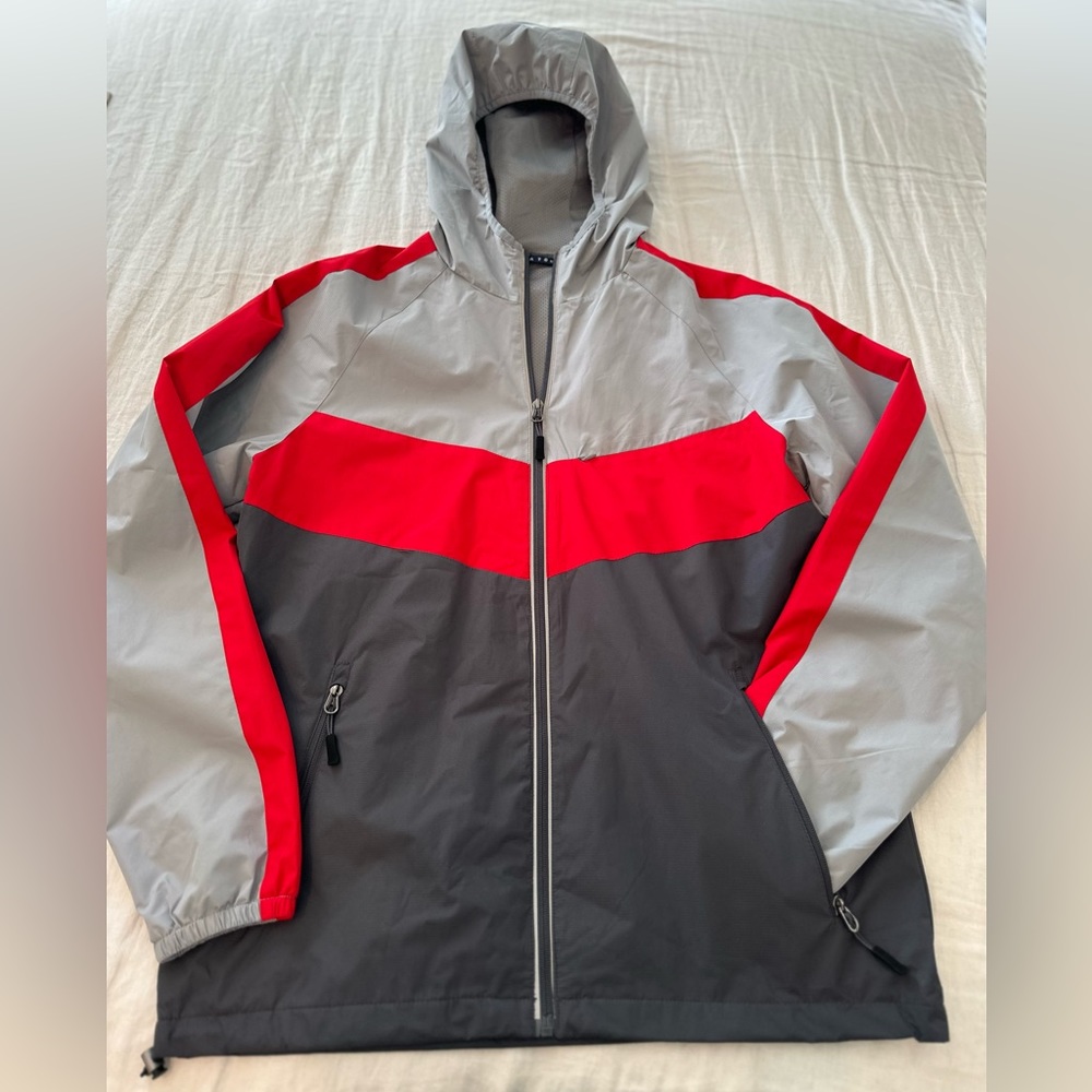 PGA Tour Men’s US Medium Red and Grey Colorblock Hooded Full Zip Windbreaker